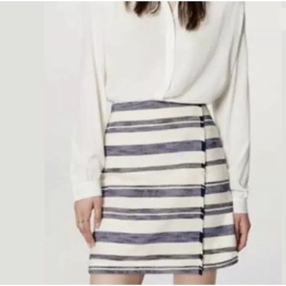 LOFT Dresses & Skirts - Ann Taylor LOFT Striped Skirt Faux Wrap Fringe